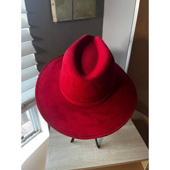 Red Wide Brim Felt Fedora Hat - M - Picture 3 of 7